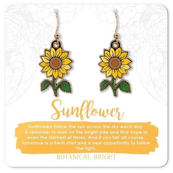 Sunflower Dangle Earrings - RARE Gold-Plated Garden, Floral, & Nature Jewelry - Picture 1 of 4